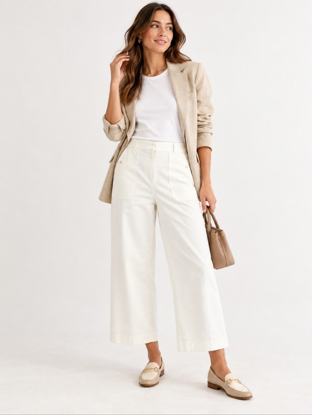 J.Crew Sydney High Rise Wide Leg Crop Pants Ivory Stretch Size 20